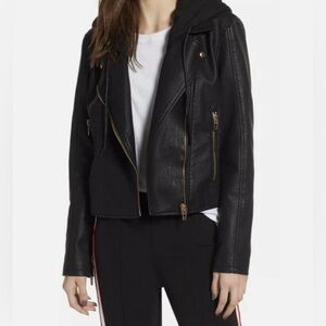 Blanc NYC Black Leather Jacket with Hood